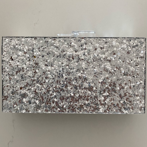 Evil eye pattern silver glitter acrylic clutch, comes with chain link strap - Picture 2 of 5